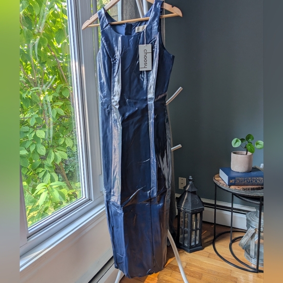 Choosy Dresses & Skirts - Nwt Choosy Chic Navy Blue Sleeveless Faux Leather Dress